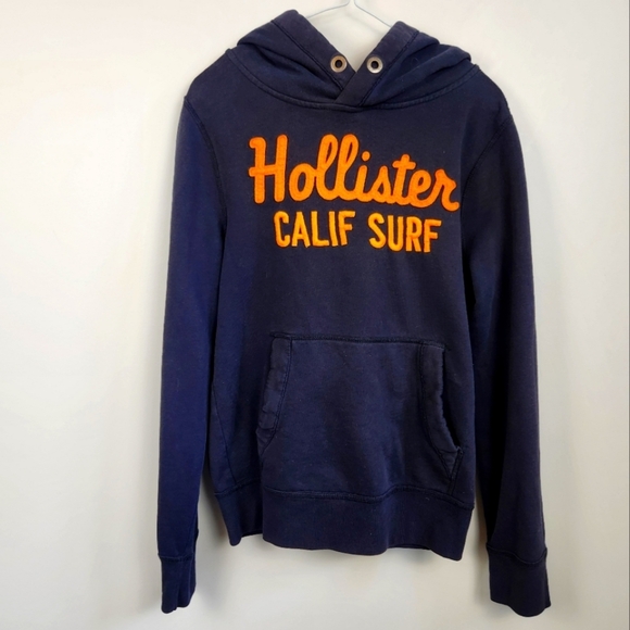 Hollister Y2K 2000s Blue Hoodie Hooded Sweatshirt Size S Puff Letter Spellout - Picture 2 of 14